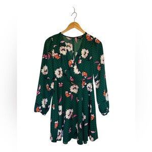 Express Green Floral Long Sleeve Dress